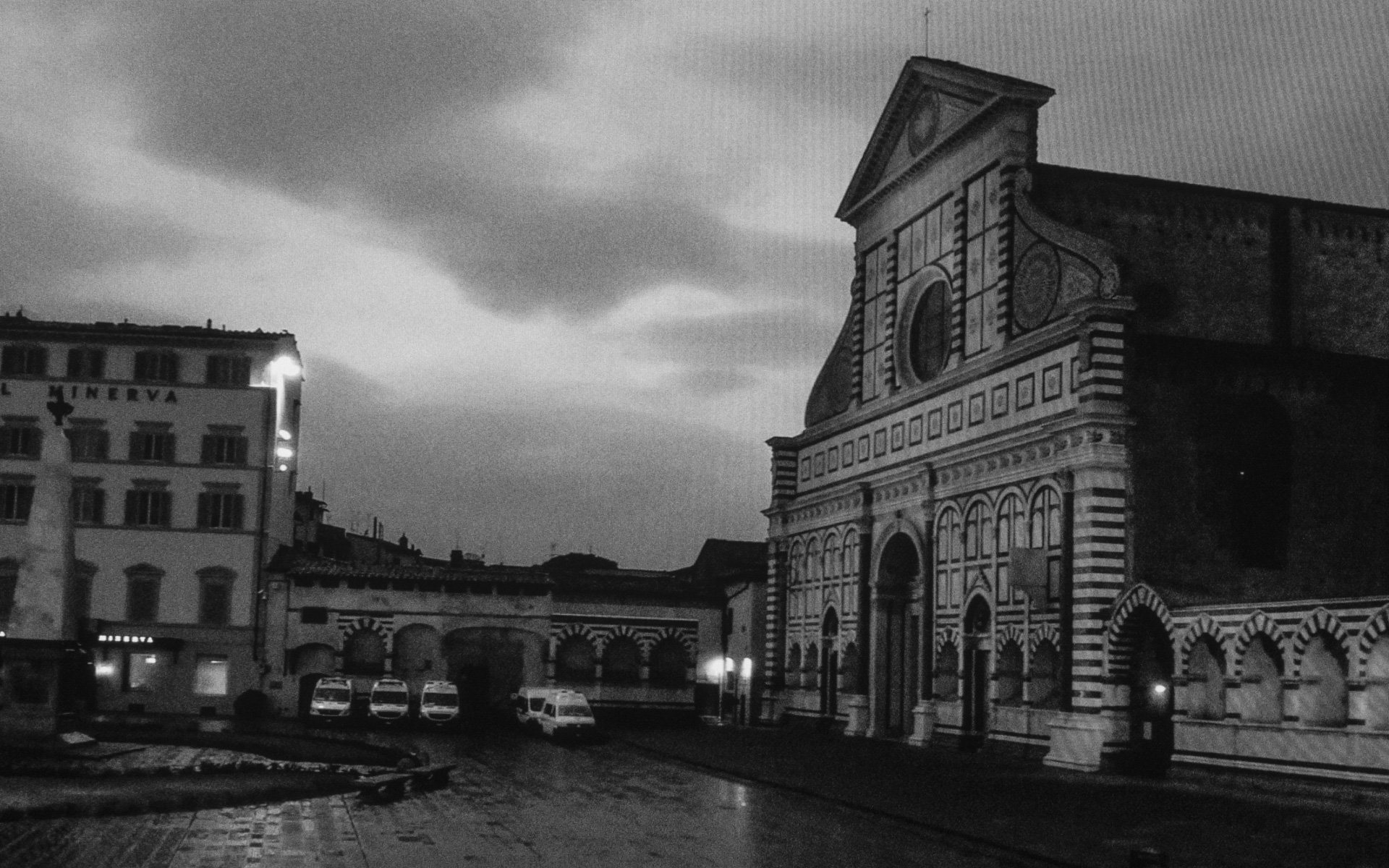 Florence, Santa Maria Novella - Ambulance cars in the front of Santa Maria Church. Florence, March 27. 2020